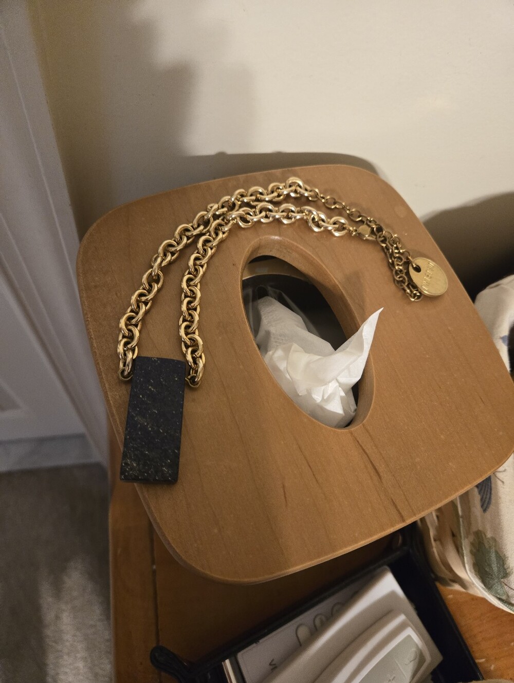 Twisted Silver Chunky Gold Chain Necklace with Blue Rectangular Pendant